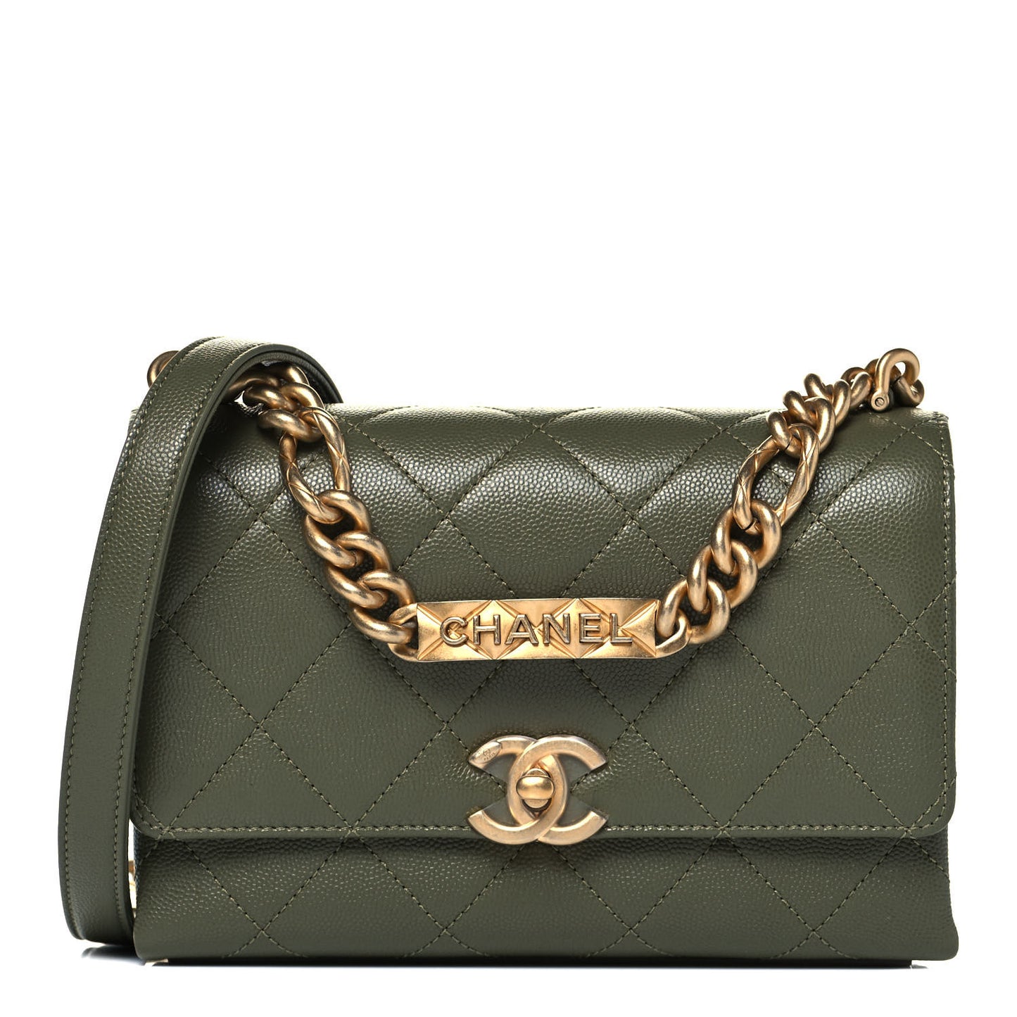 Caviar Quilted Mini Bracelet On Chain Flap Green