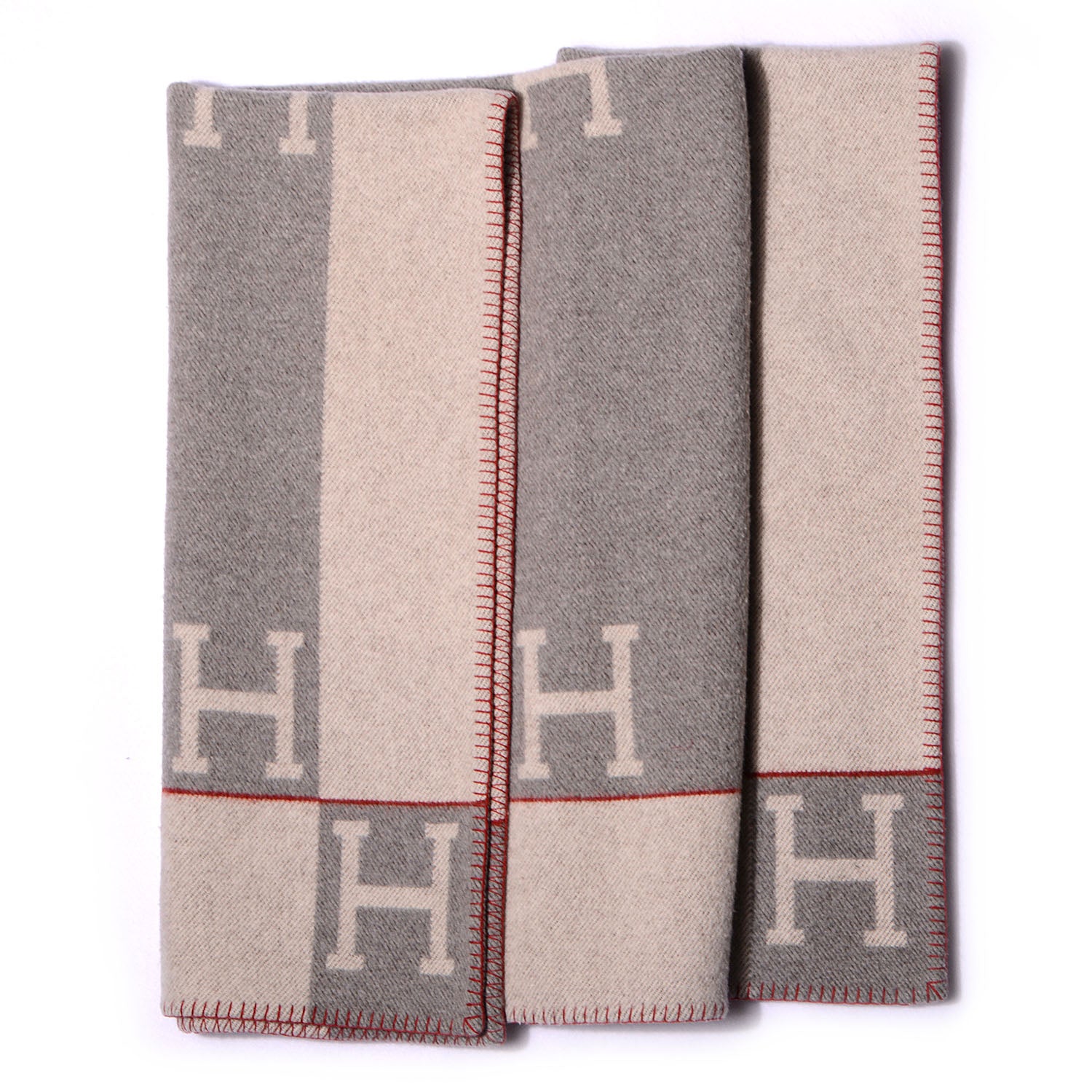 Hermes Wool Cashmere Signature Avalon Blanket Grey 6 of 6