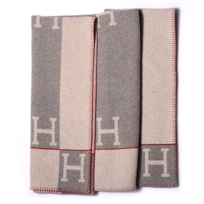 Hermes Wool Cashmere Signature Avalon Blanket Grey 6 of 6