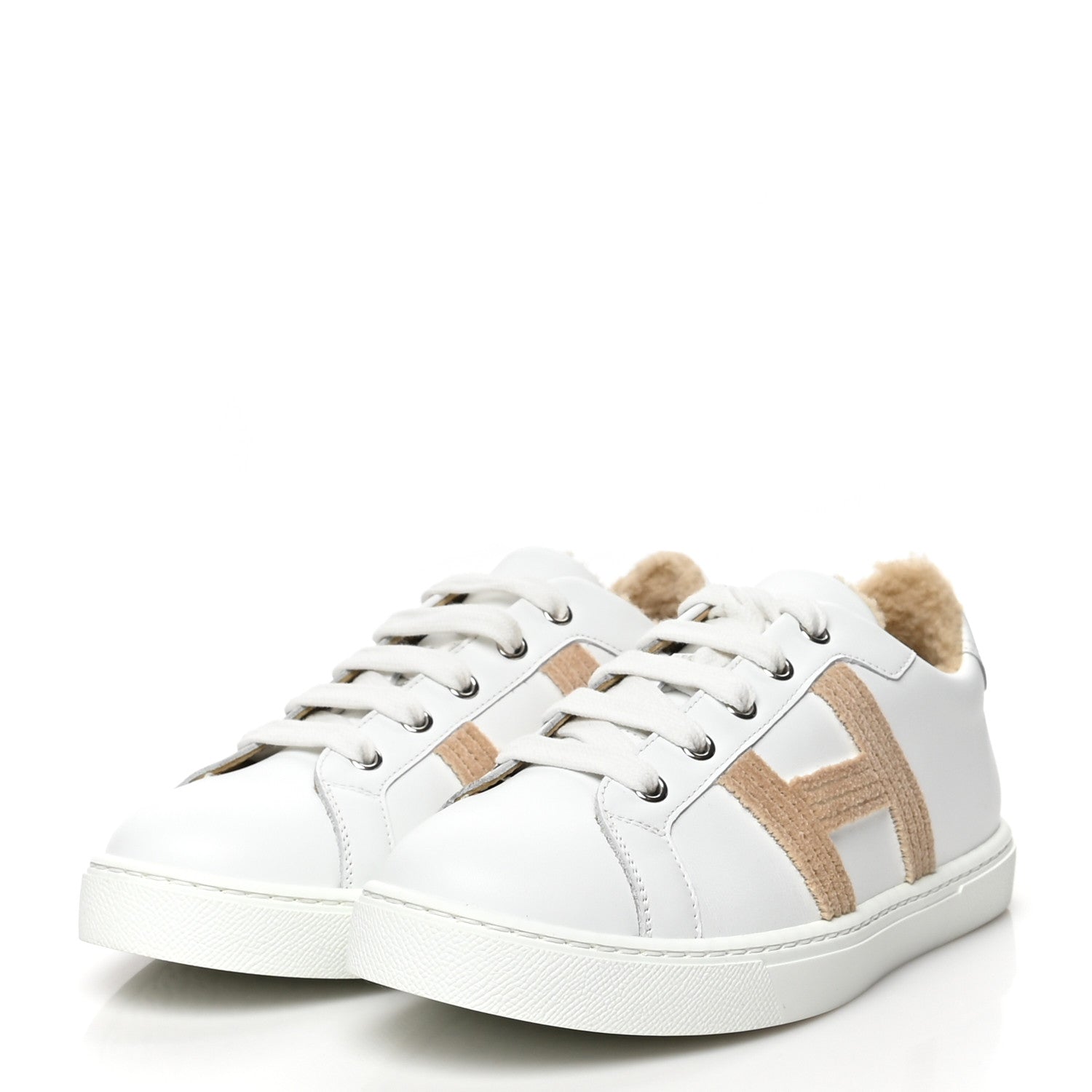 Hermes Calfskin Woolskin Womens Avantage Sneakers 36.5 White 3 of 7