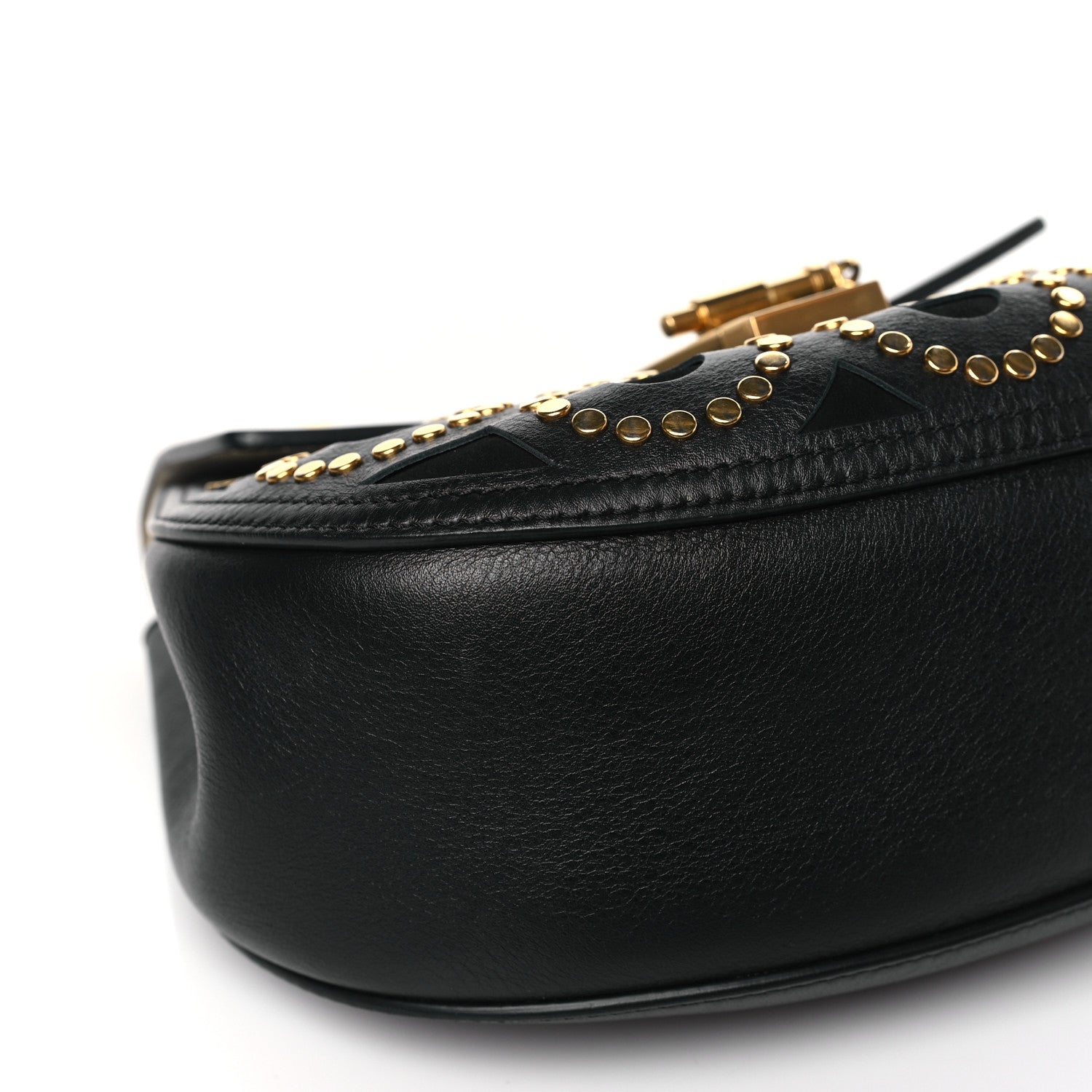 Chloe Calfskin Suede Studded Drew Shoulder Bag Black 7 of 8