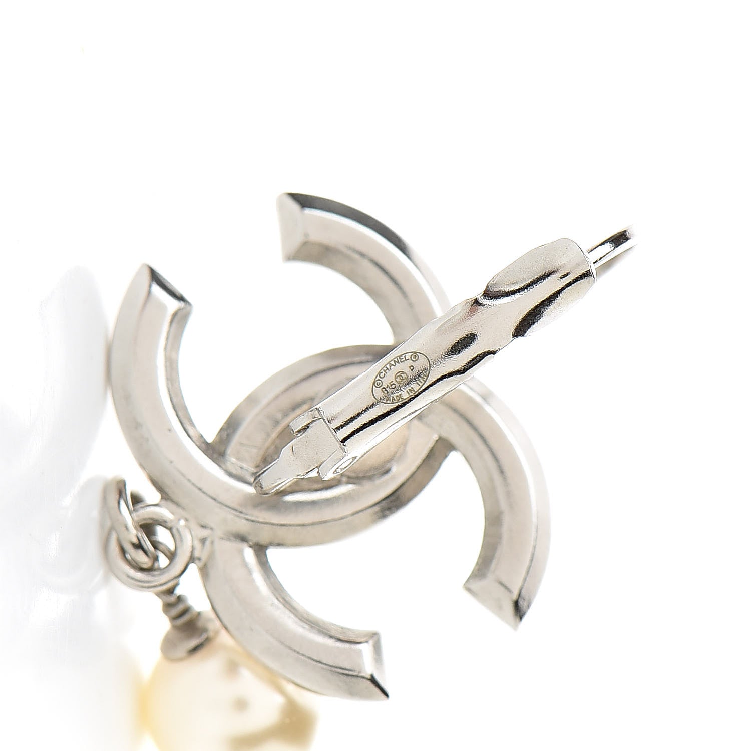 Chanel Baguette Crystal Pearl CC Drop Earrings Silver 4 of 4