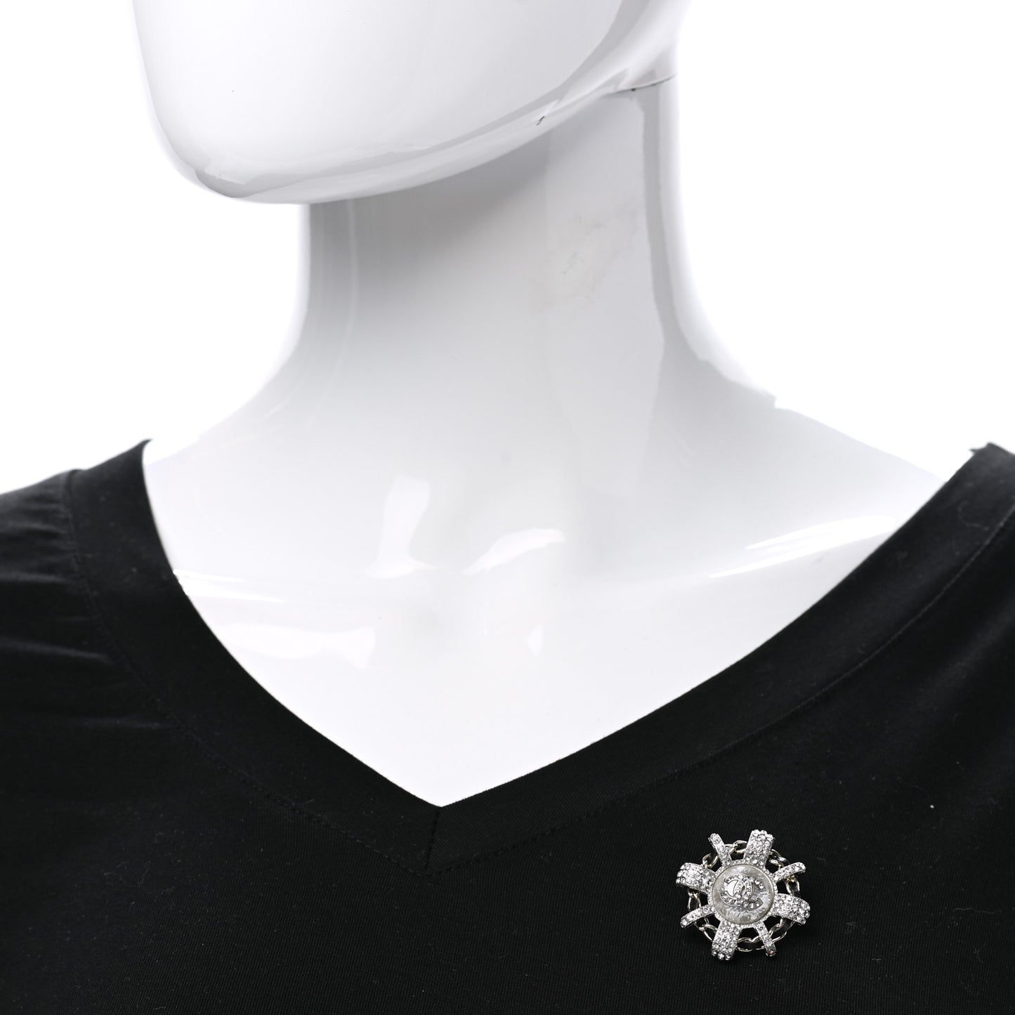 Lambskin Pearl Crystal CC Brooch Black Silver