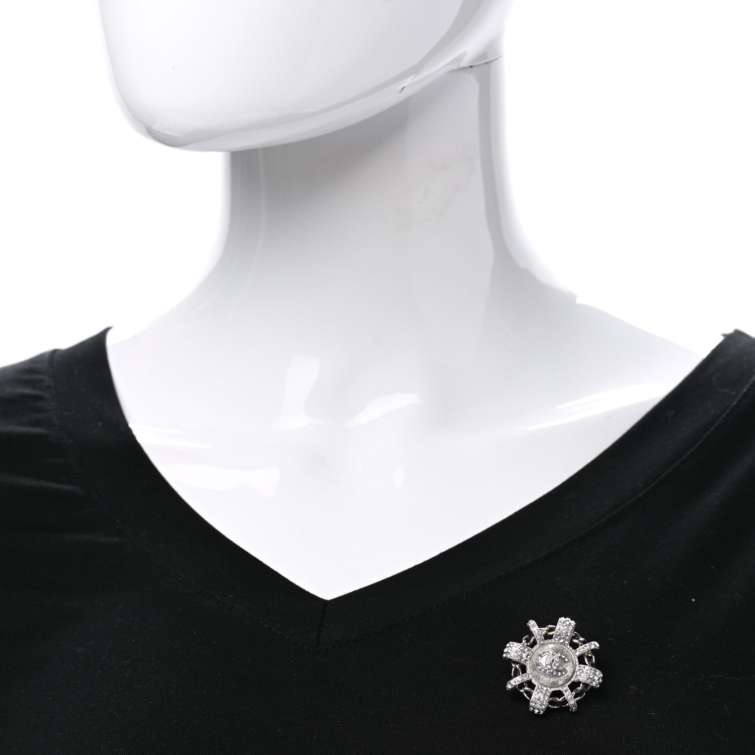 Chanel Lambskin Pearl Crystal CC Brooch Black Silver 2 of 4