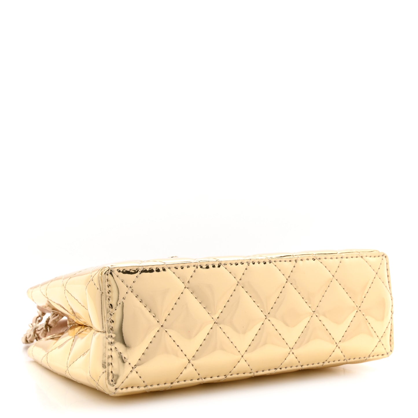 Mirror Calfskin Metallic Calfskin Quilted Nano Kelly Shopper Gold