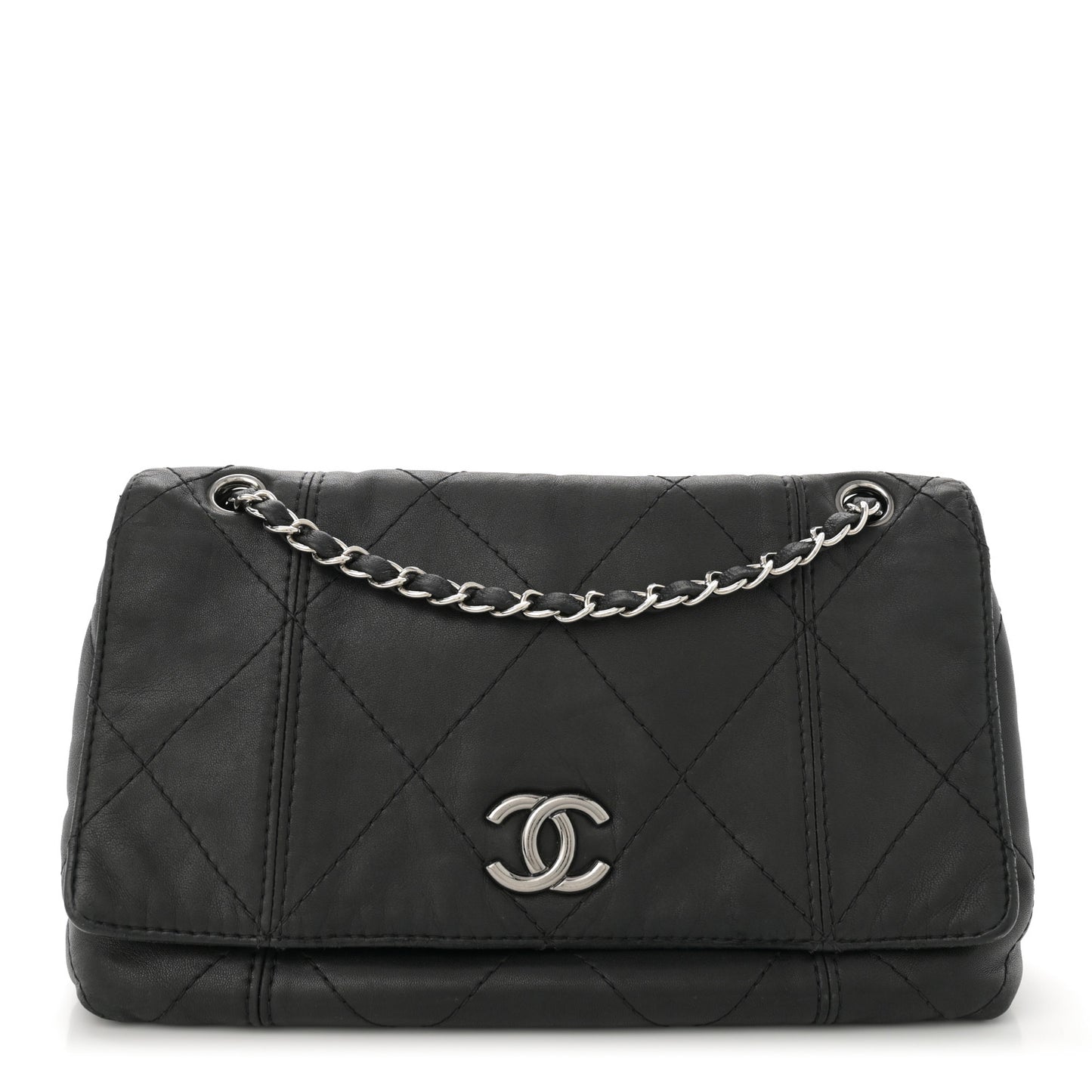 Lambskin Quilted Large Soft Touch Flap Black