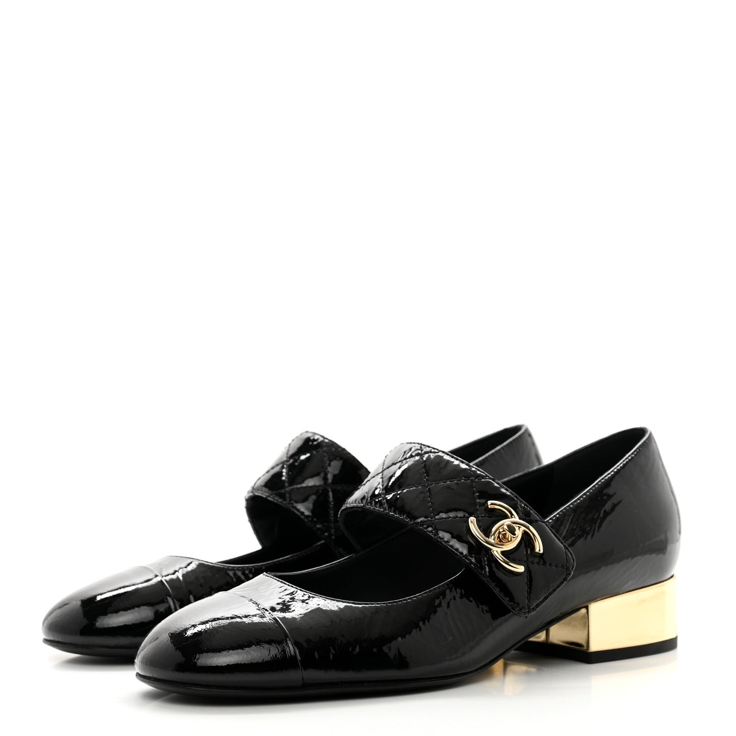 Patent Goatskin Cap Toe Mary Janes 38 Black