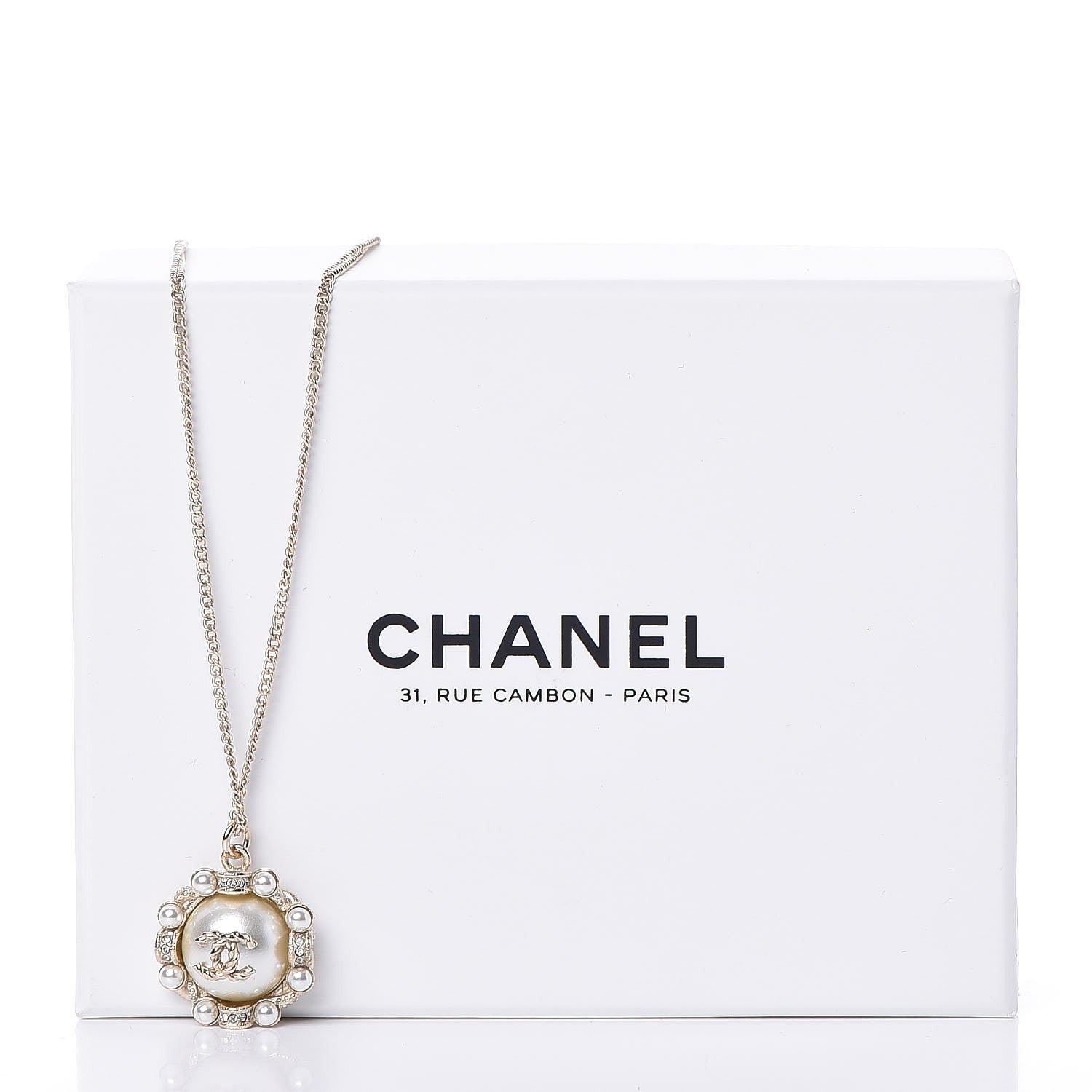 Chanel Crystal Pearl CC Medallion Necklace Light Gold 6 of 6