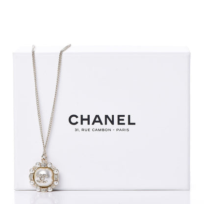 Chanel Crystal Pearl CC Medallion Necklace Light Gold 6 of 6