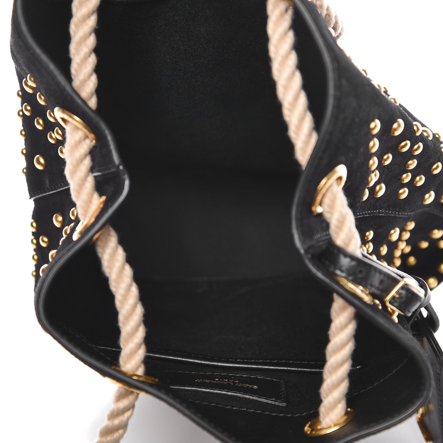 Suede Studded Small Seau Bucket Bag Black