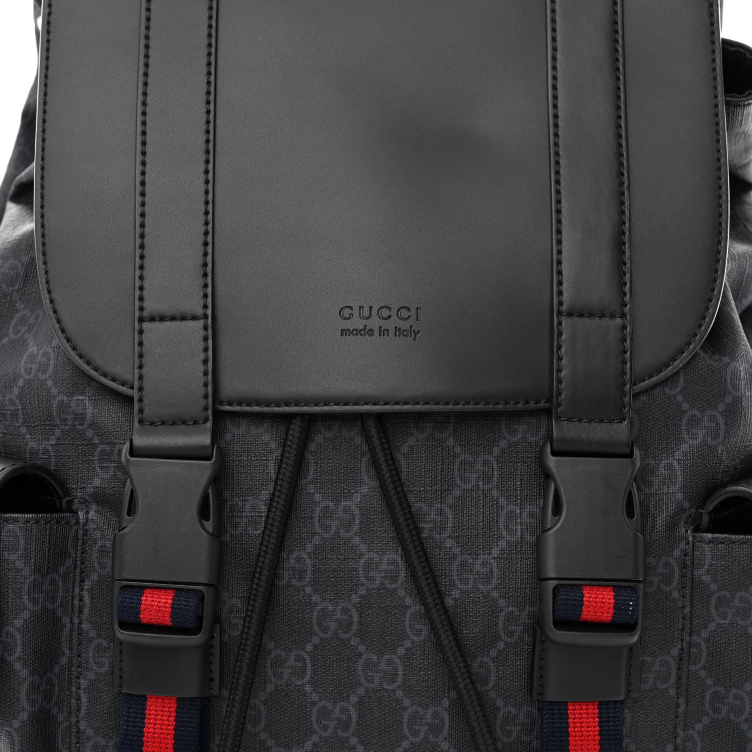 Gucci Soft GG Supreme Monogram Appia Calfskin Web Double Buckle Backpack Black 8 of 11