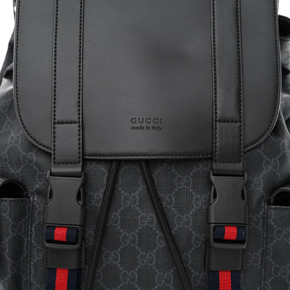 Gucci Soft GG Supreme Monogram Appia Calfskin Web Double Buckle Backpack Black 8 of 11