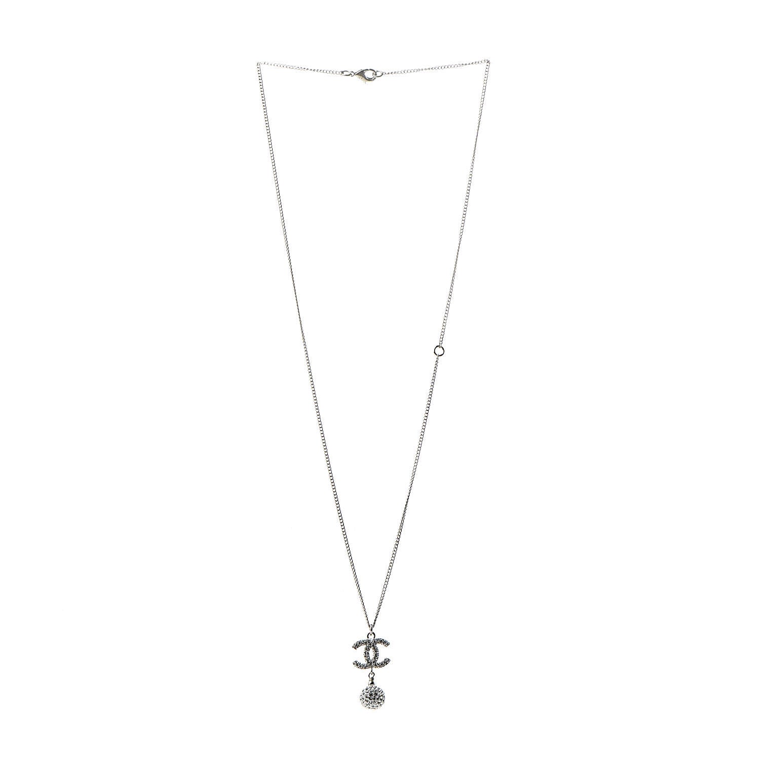 Chanel Crystal CC Ball Pendant Necklace Silver 3 of 6