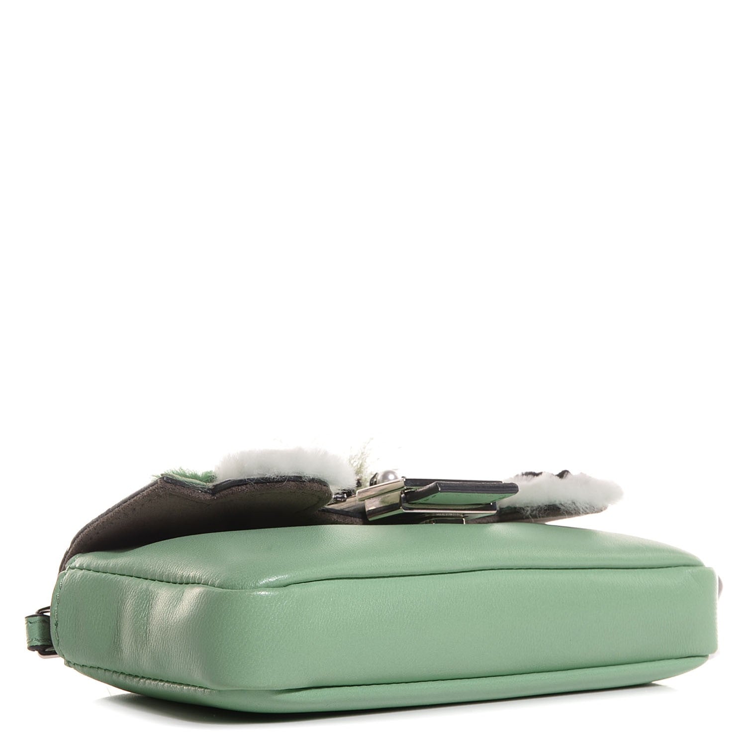 Fendi Nappa Rabbit Fox Fur Micro Buggie Baguette Verde Acqua 4 of 11