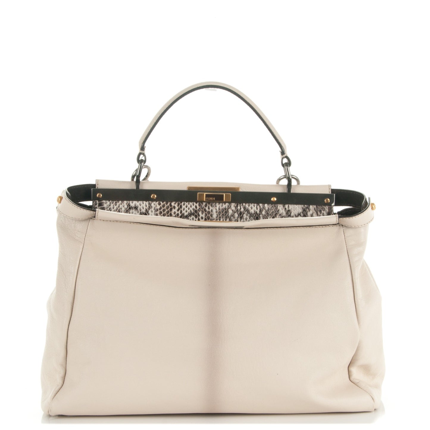 Goatskin Elaphe Large Peekaboo Iconic Satchel Latte Natural