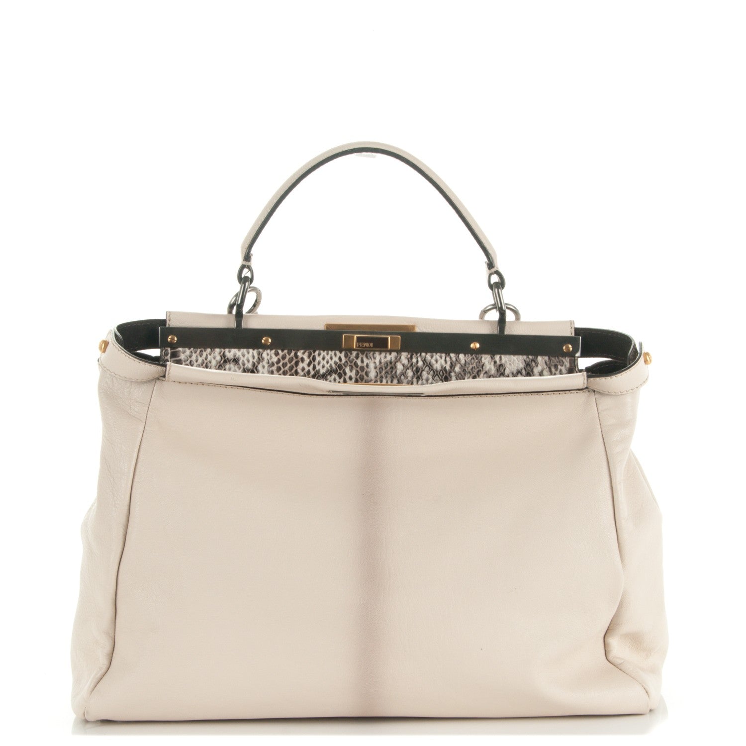 Fendi Goatskin Elaphe Large Peekaboo Iconic Satchel Latte Natural 1 of 8