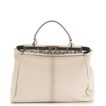 Fendi Goatskin Elaphe Large Peekaboo Iconic Satchel Latte Natural 1 of 8