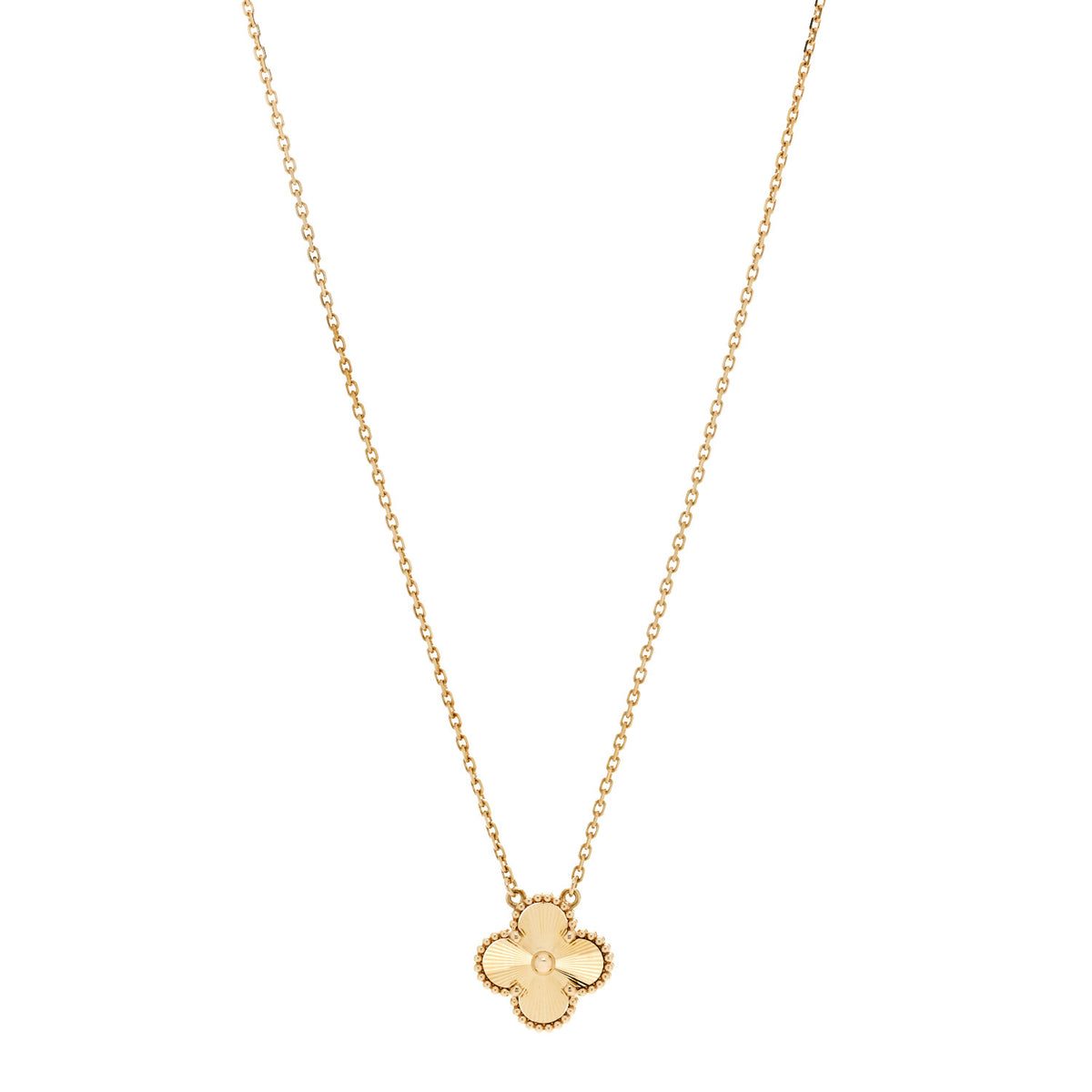 18K Yellow Gold Guilloche Vintage Alhambra Pendant Necklace