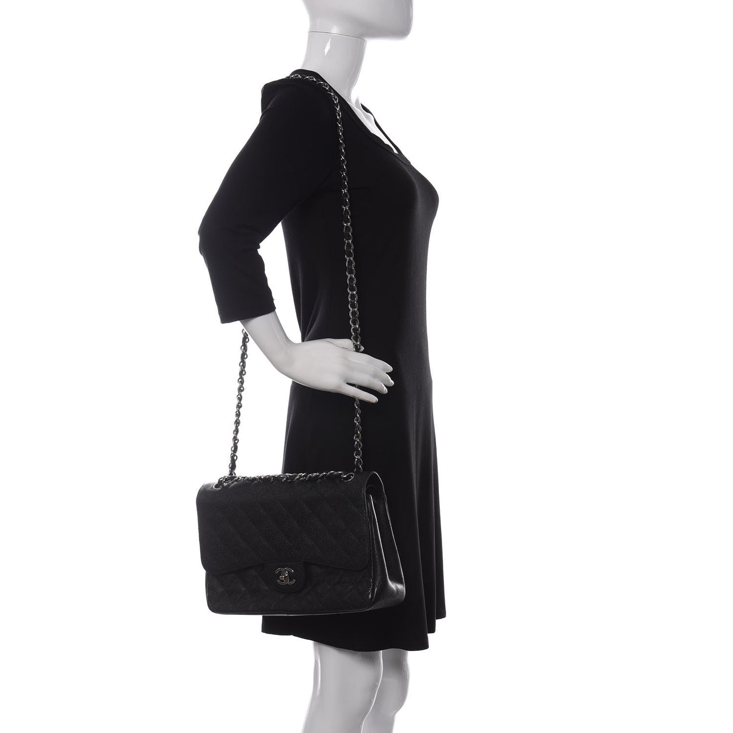 Caviar Quilted Jumbo Double Flap Black
