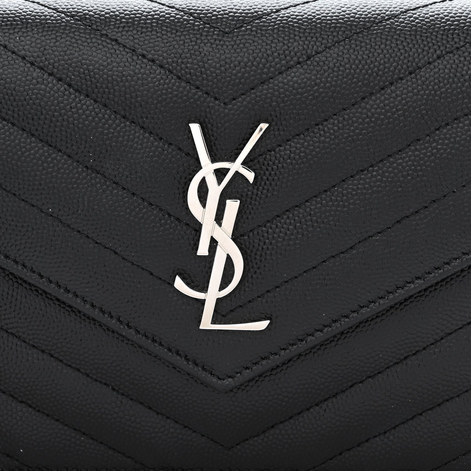 Saint Laurent Grain De Poudre Matelasse Chevron Monogram Envelope Chain Wallet Black 9 of 12
