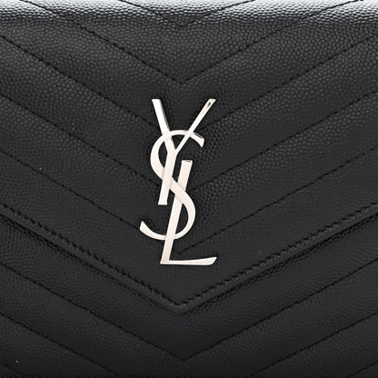 Saint Laurent Grain De Poudre Matelasse Chevron Monogram Envelope Chain Wallet Black 9 of 12