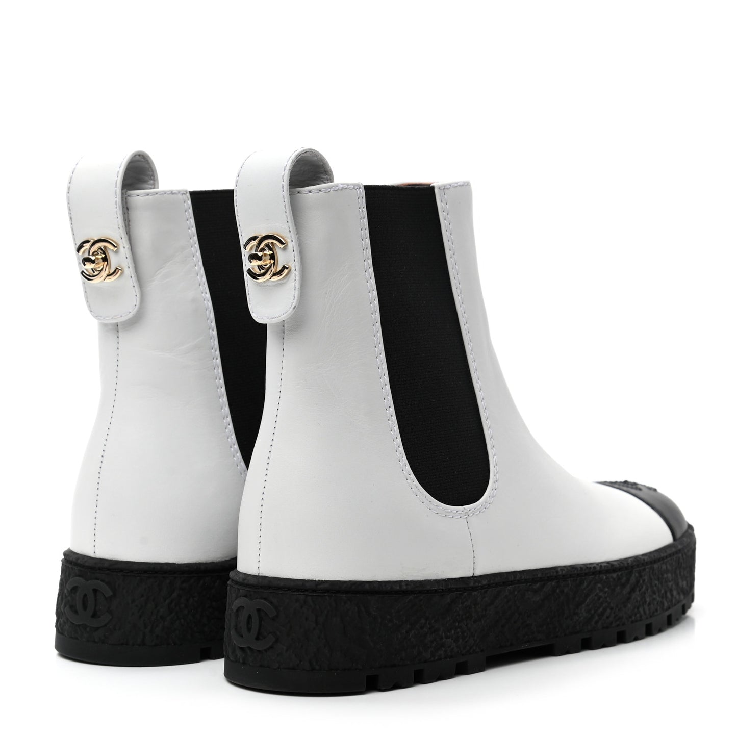 Calfskin Cap Toe CC Ankle Boots 36 White Black