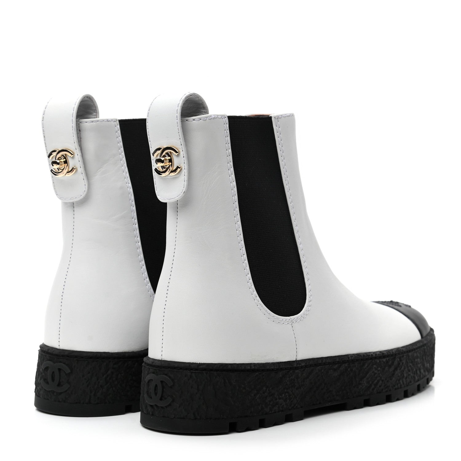 Chanel Calfskin Cap Toe CC Ankle Boots 36 White Black 4 of 9