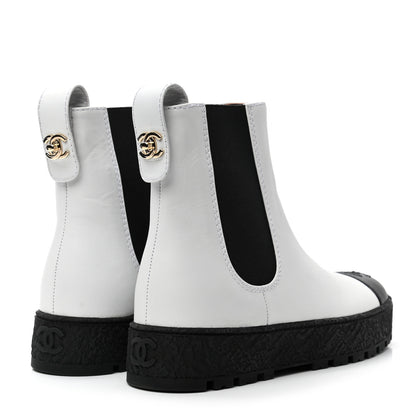 Chanel Calfskin Cap Toe CC Ankle Boots 36 White Black 4 of 9
