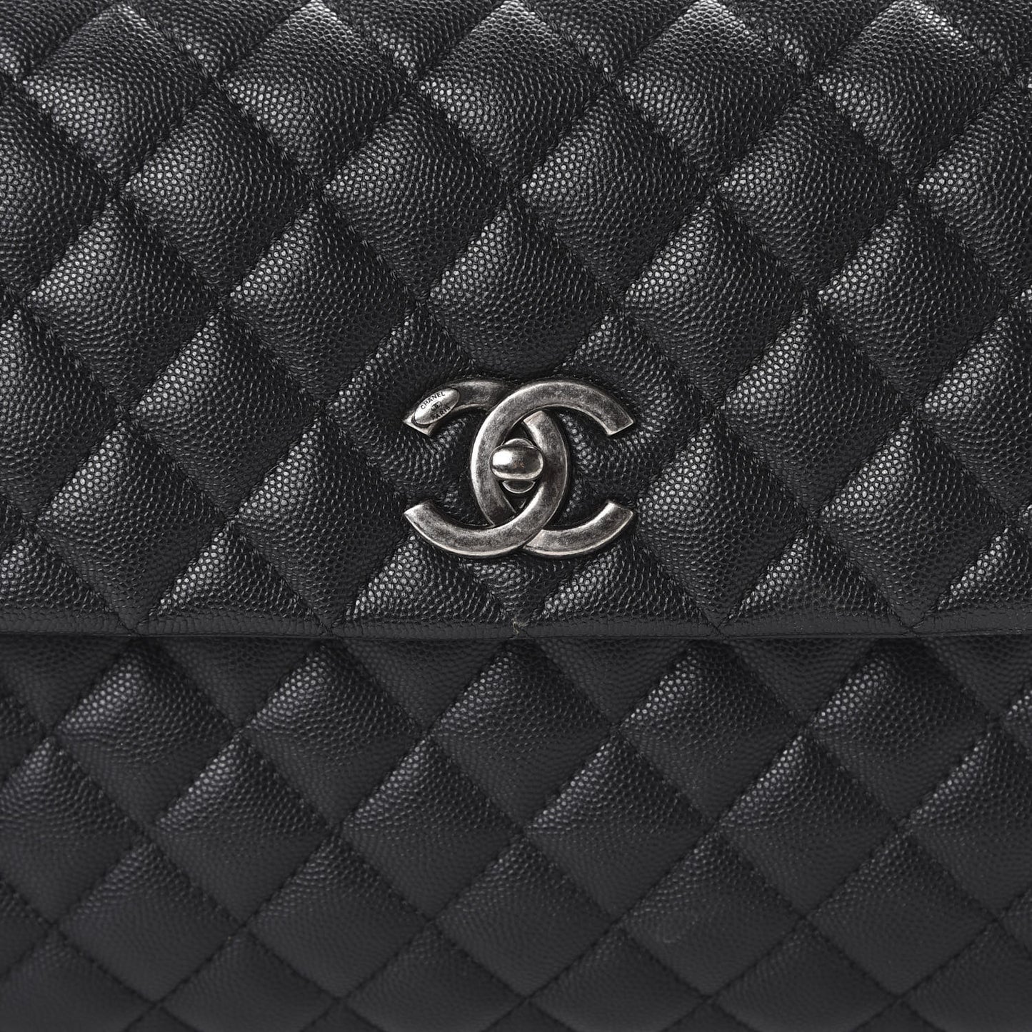 Caviar Lizard Quilted Medium Coco Handle Flap Black