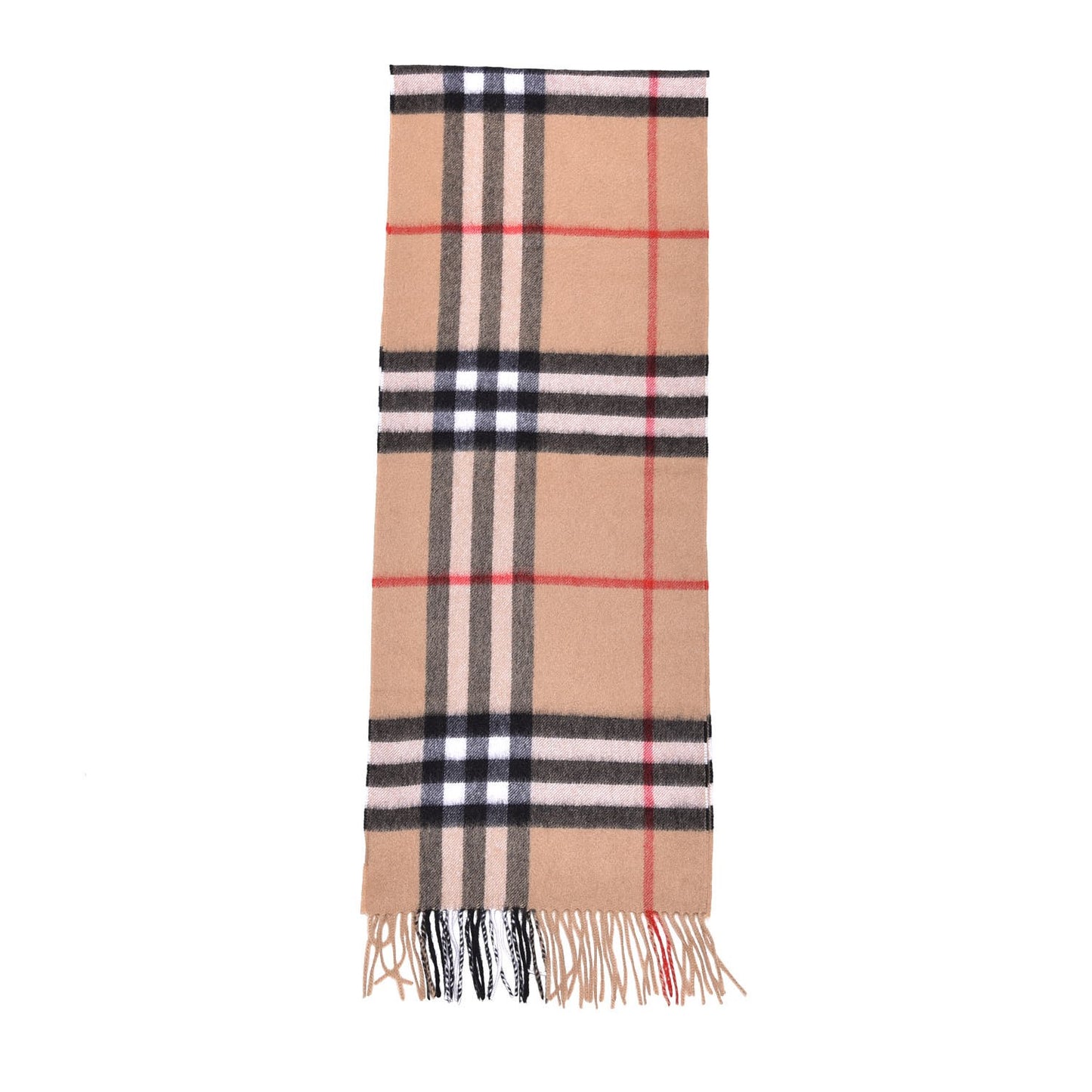Cashmere Giant Check Fringe Scarf Camel