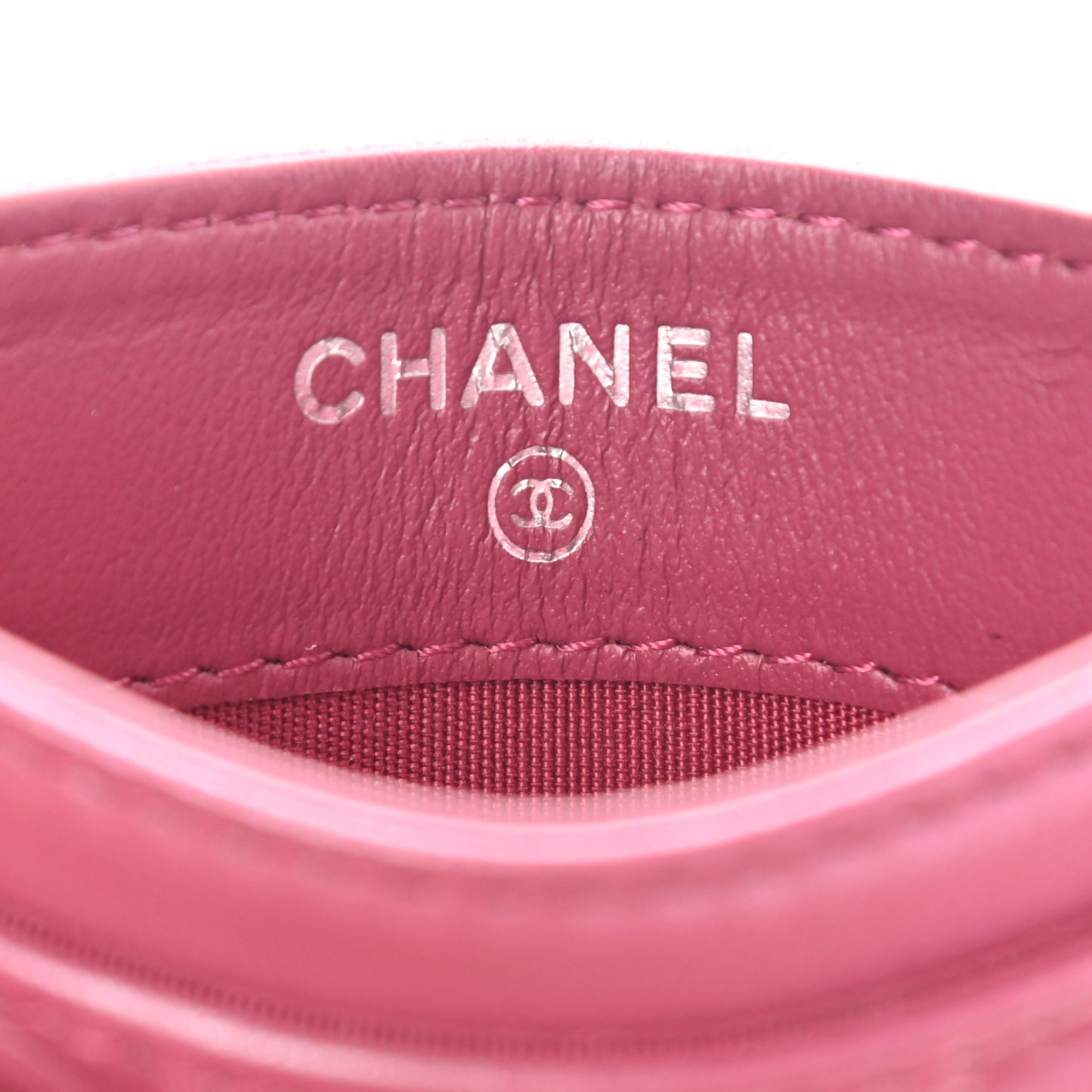 Lambskin Camellia Embossed Card Holder Fuchsia