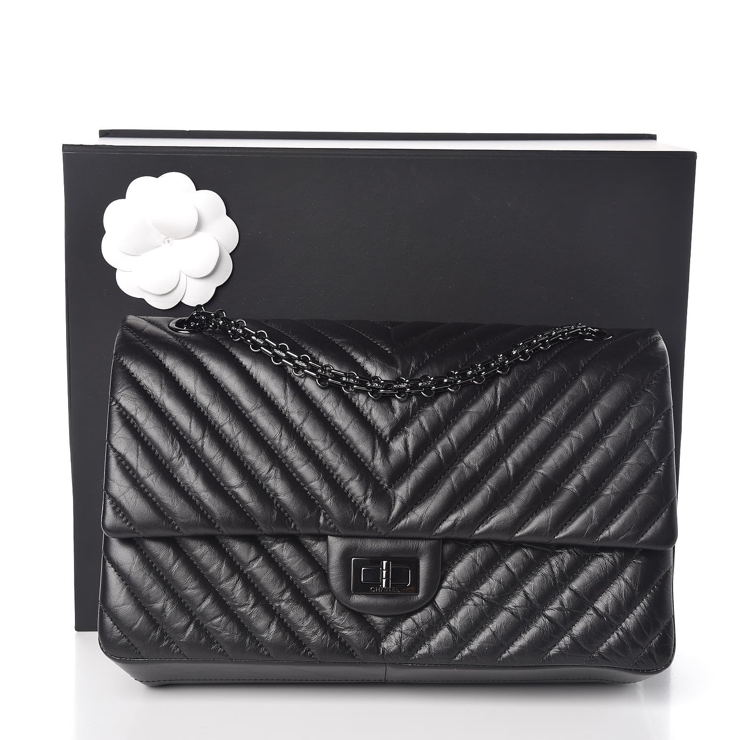 Chanel Aged Calfskin Chevron Quilted 2.55 Reissue 226 So Black 8 of 10