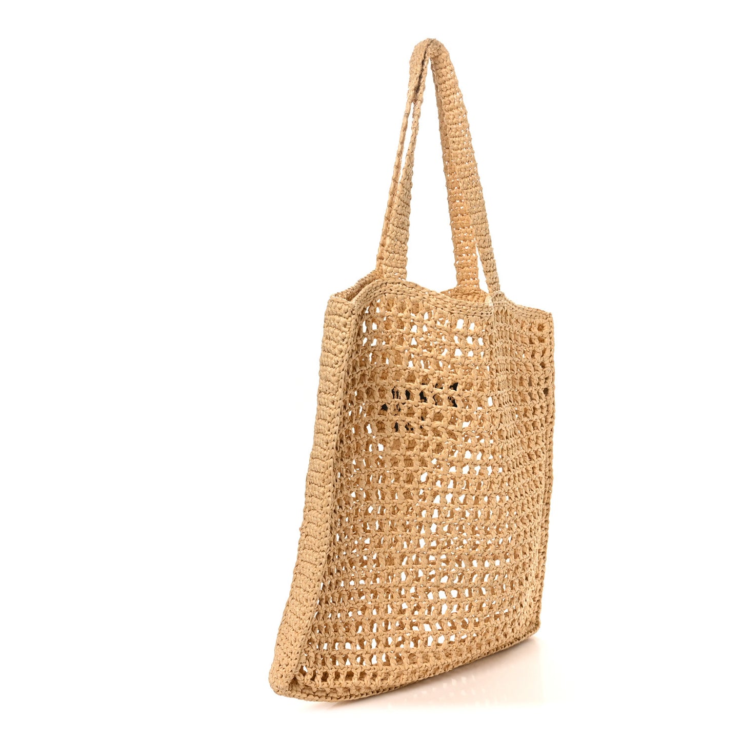 Yarn Raffia Effect Crochet Logo Embroidered Tote Bag Naturale
