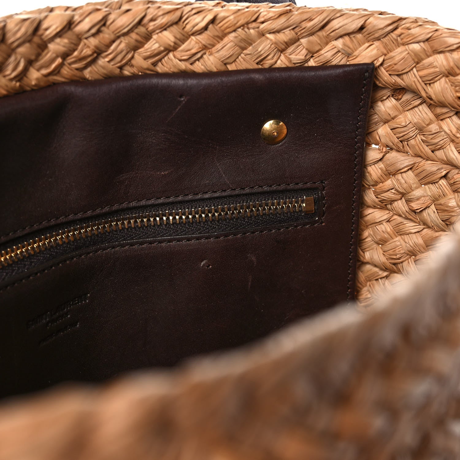Saint Laurent Raffia Calfskin Small Panier Tote Naturale Nut 12 of 14