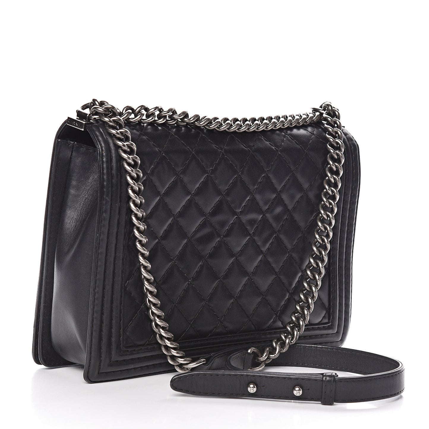 Calfskin Quilted Large Boy Flap Black