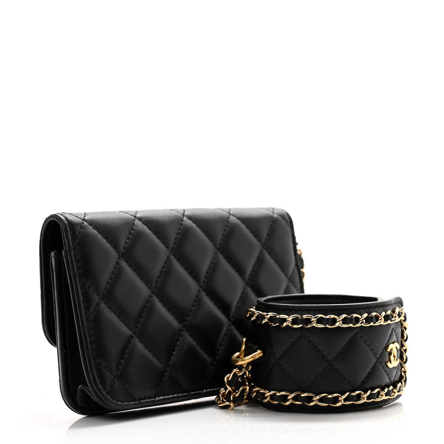 Chanel Lambskin Quilted Flap Wallet With Cuff M Black 3 of 9