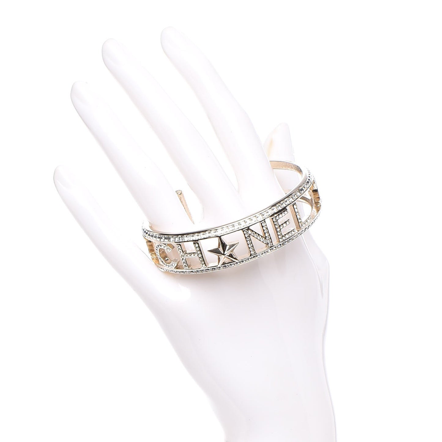 Crystal Baguette Logo Cuff Bracelet Gold