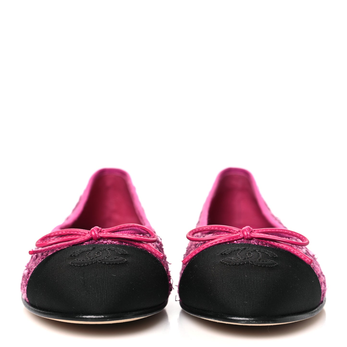 Coated Tweed Grosgrain Cap Toe Ballerina Flats 36.5 Dark Pink Black