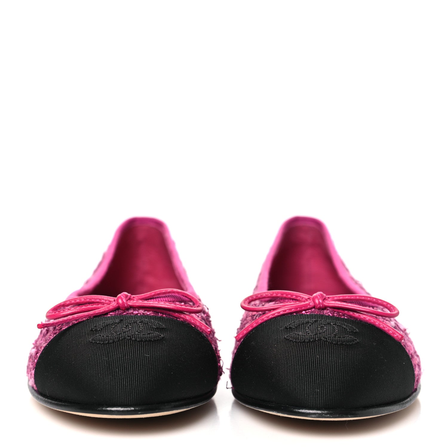 Chanel Coated Tweed Grosgrain Cap Toe Ballerina Flats 36.5 Dark Pink Black 2 of 9