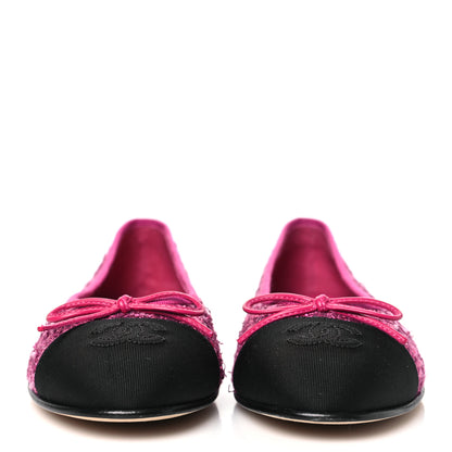 Chanel Coated Tweed Grosgrain Cap Toe Ballerina Flats 36.5 Dark Pink Black 2 of 9