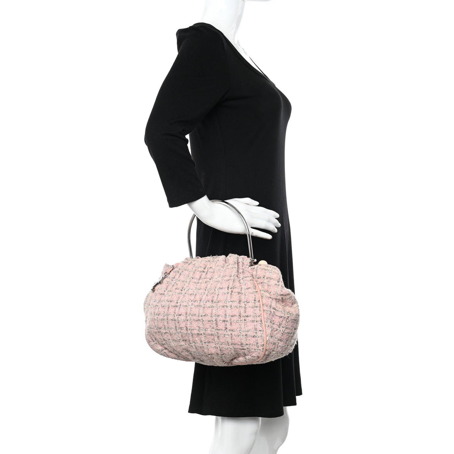 Tweed Boucle Knitting Bag Pink