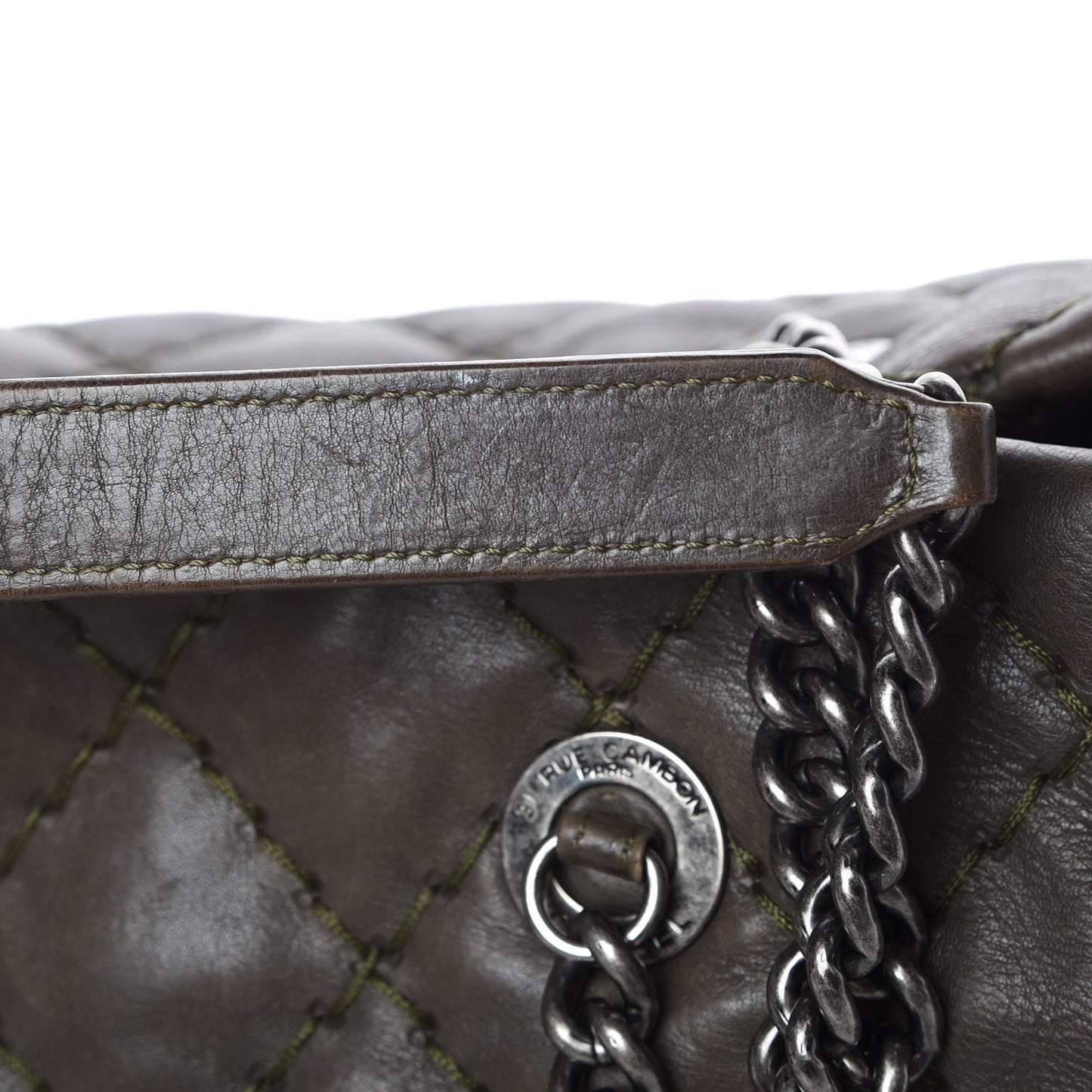 Calfskin Ultimate Stitch Shopping Tote Khaki