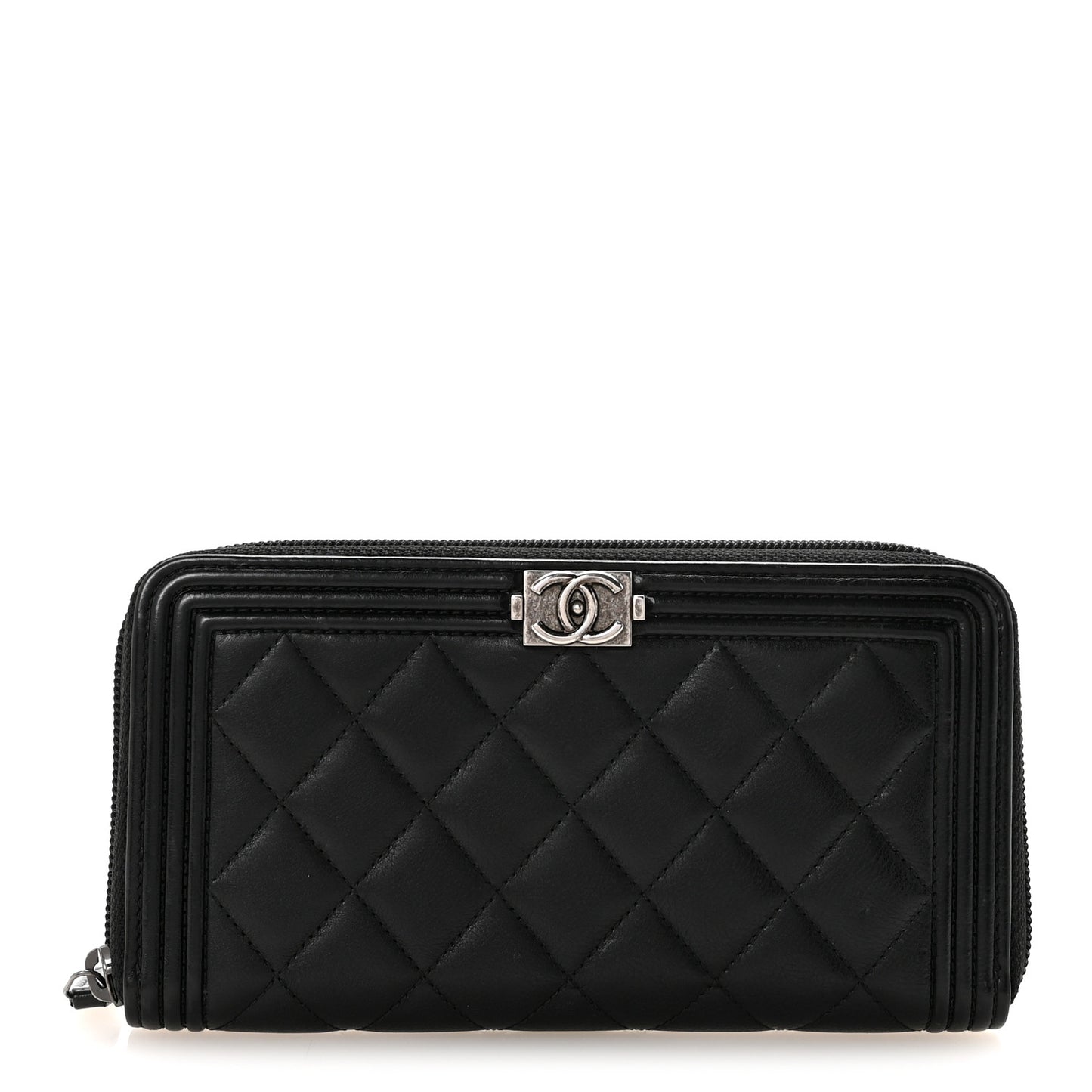 Lambskin Quilted Boy Zip Around Wallet Black