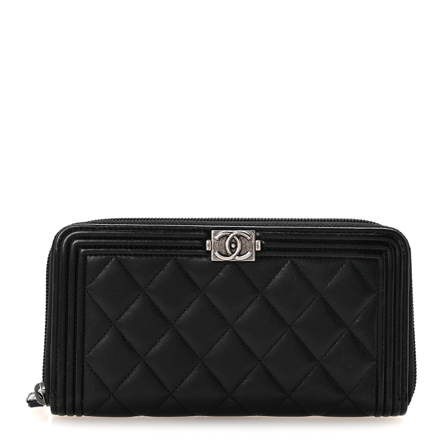 Chanel Lambskin Quilted Boy Zip Around Wallet Black 1 of 9