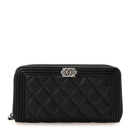 Chanel Lambskin Quilted Boy Zip Around Wallet Black 1 of 9