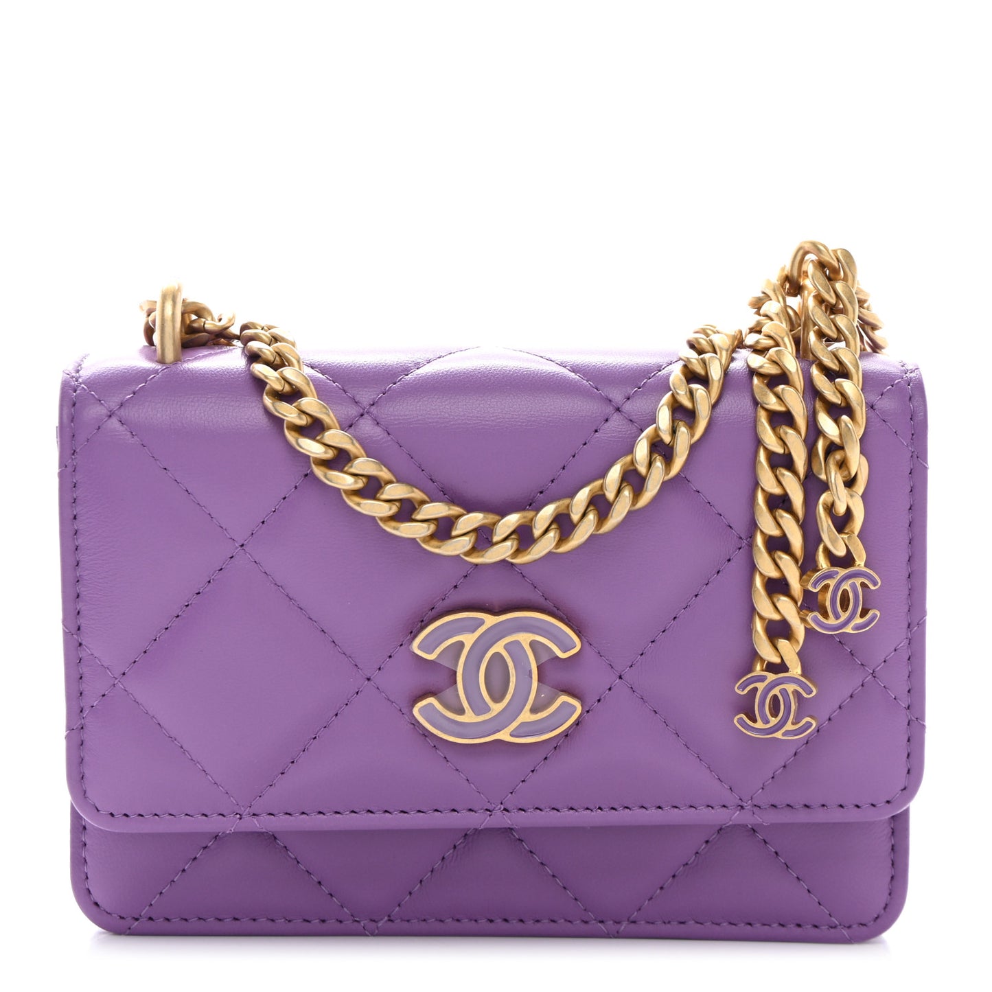 Lambskin Enamel Quilted Pending CC Clutch With Chain Purple Purple