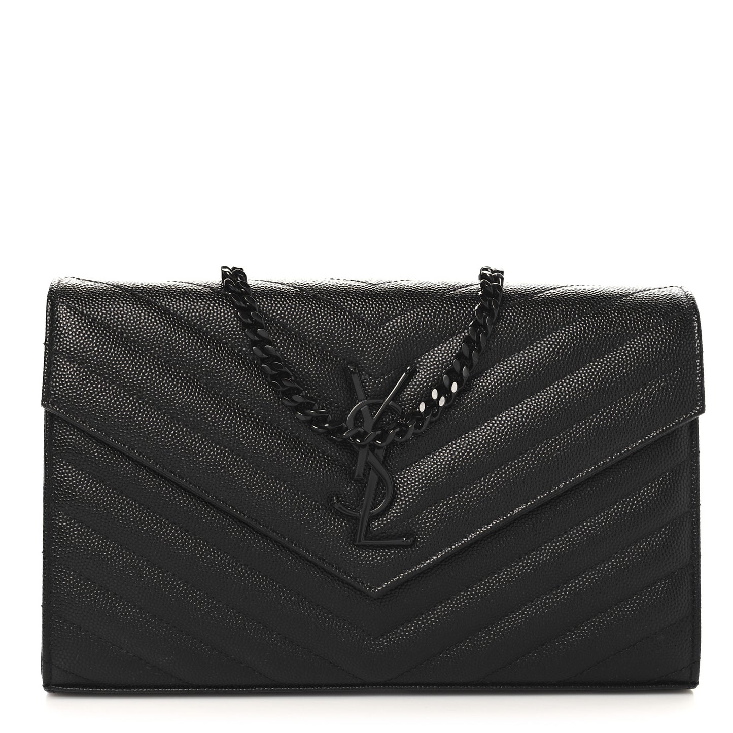 Grain De Poudre Matelasse Chevron Monogram Monochrome Chain Wallet Black