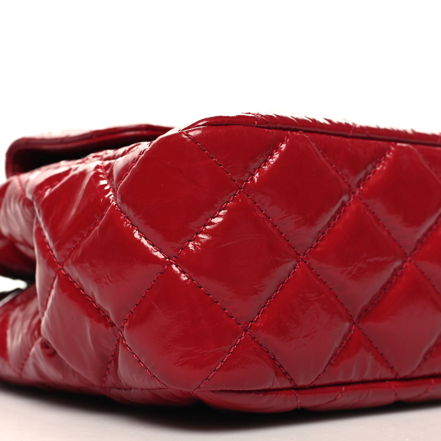 Shiny Crumpled Calfskin Quilted Wavy CC Hobo Red