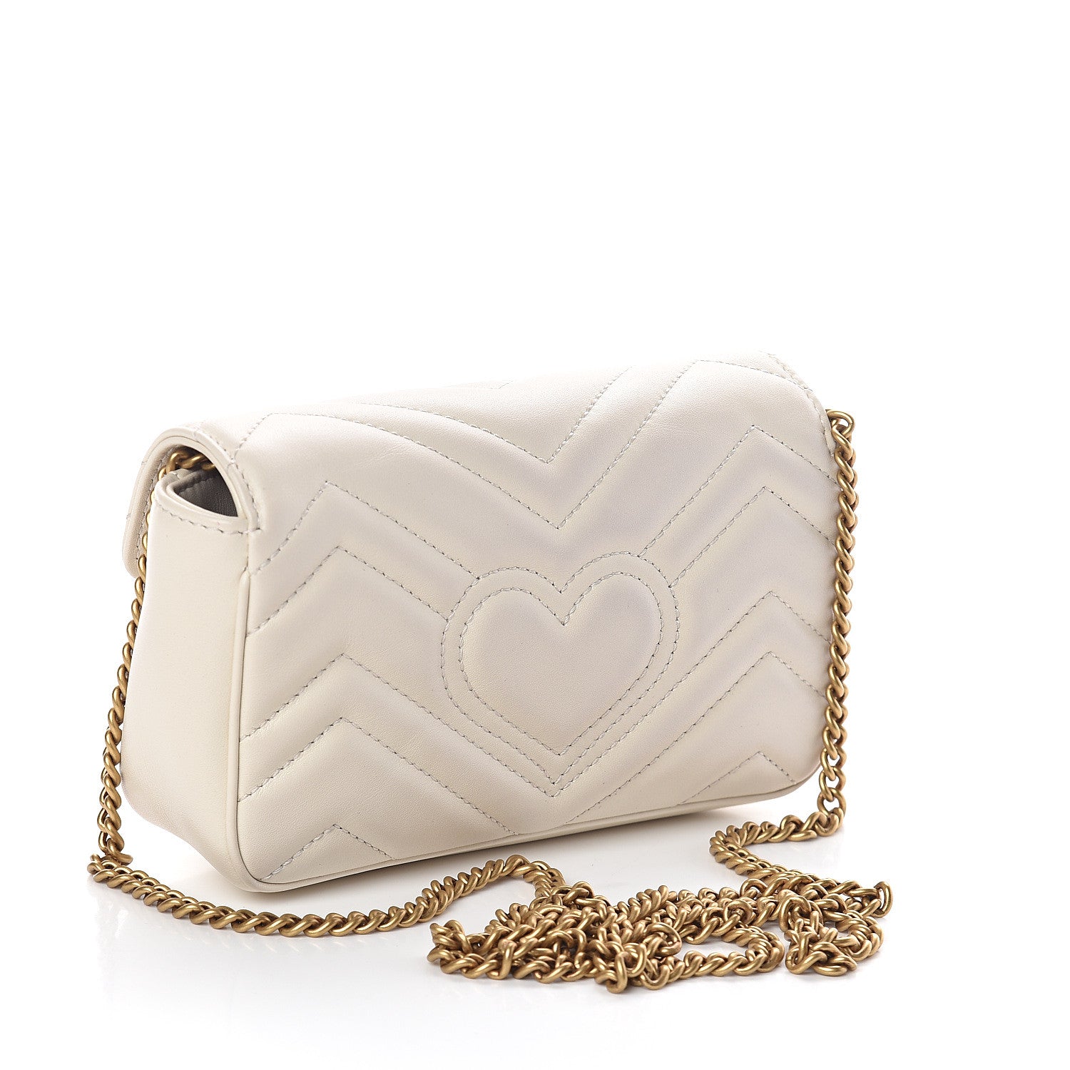 Gucci Calfskin Matelasse Super Mini GG Marmont Shoulder Bag White 3 of 9