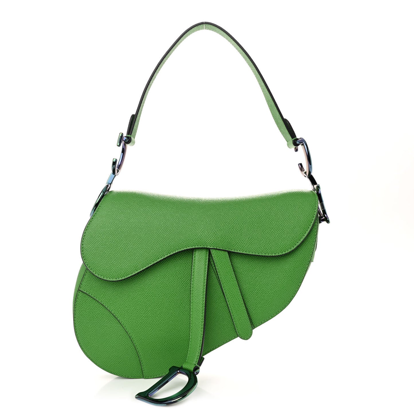 Grained Calfskin Saddle Bag Green